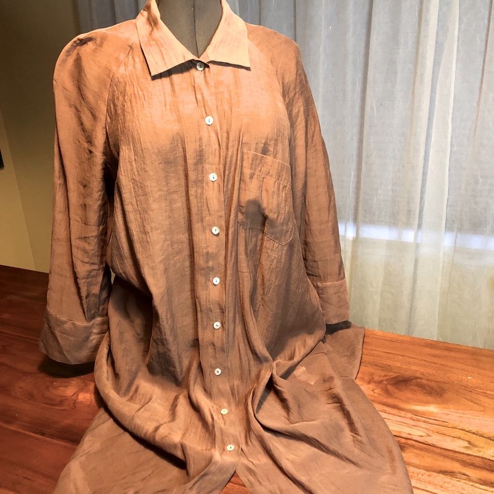 Zara Linen Shirtdress - Size XL - Color is Brown/Taupe